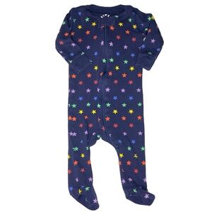 Primary Rainbow Star Print Organic Cotton Gender Neutral Zipper Sleeper Sz 0-3M